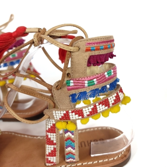 Schutz Lannister Embroidered Lace-up Sandals - Picture 5 of 12